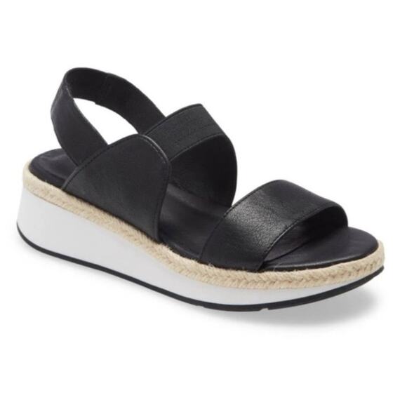 Eileen Fisher Dash Leather Wedge Sandals Size 11 Slingback Vacation Resort Boho - Picture 1 of 16